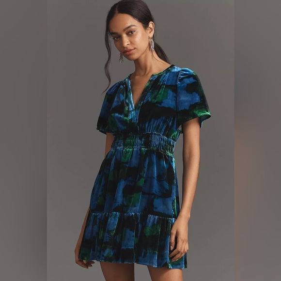 NWT! Anthropologie Maeve Somerset Velvet Mini Dress - Size XXS 🥐 - Picture 1 of 10